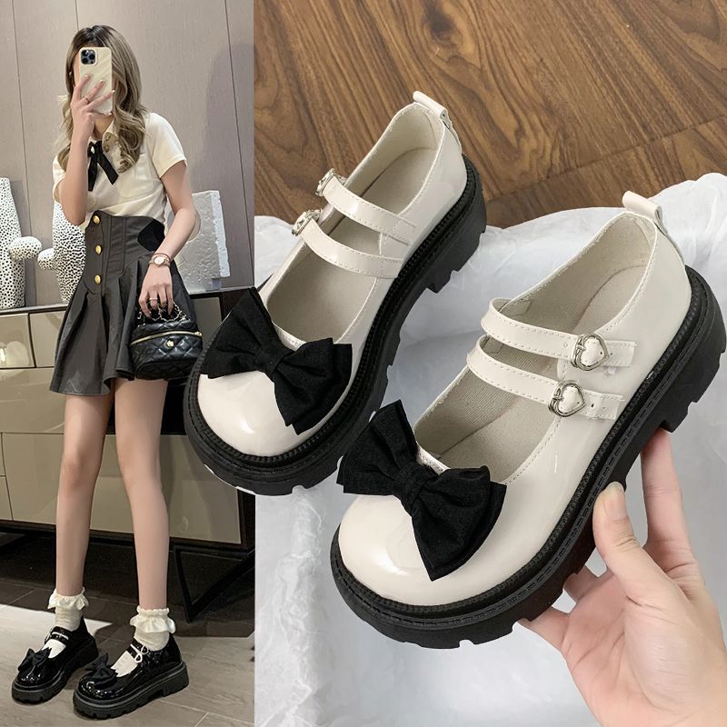 WRQC仙女瑪麗珍蝴蝶結jk小皮鞋2023年夏季可愛日系復古圓頭單鞋子