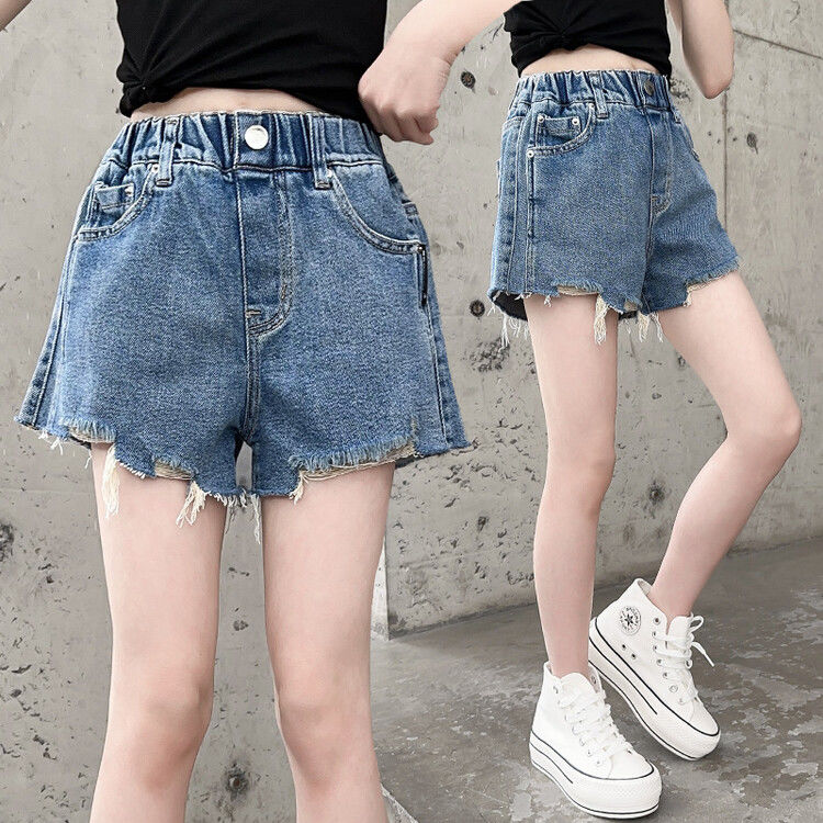 Girls' jeans summer thin section big children's all-match net red foreign style summer outerwear shorts summer children's pants