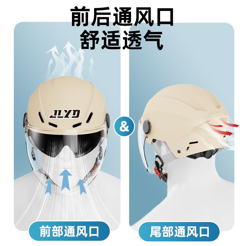 3C认证电动电瓶车国标头盔男女四季通用夏季防晒双镜款摩托车半盔