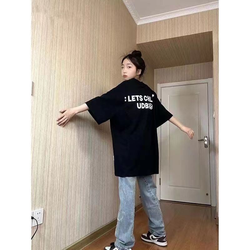 2023新款夏季100%純棉短袖t恤女寬鬆設計感小眾美式字母上衣服潮