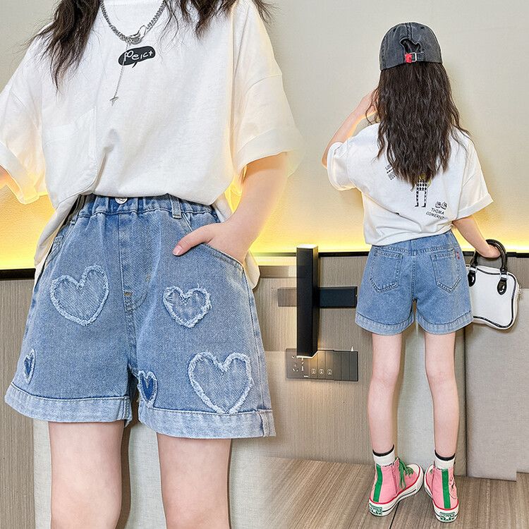 Girls' shorts, summer clothes, big boys and girls, summer thin models, popular models, all-match foreign style jeans, summer children's pants