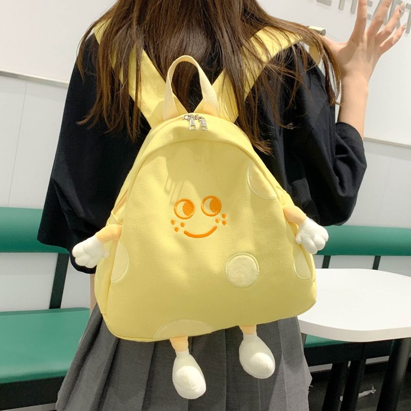 Xiaohongshu New Cute Cheese Canvas Backpack Female Cartoon Campus Backpack Japanese Soft Girl Student School Bag