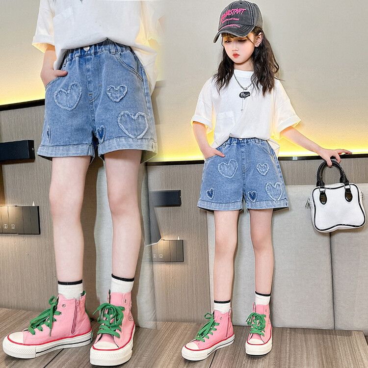 Girls' shorts, summer clothes, big boys and girls, summer thin models, popular models, all-match foreign style jeans, summer children's pants