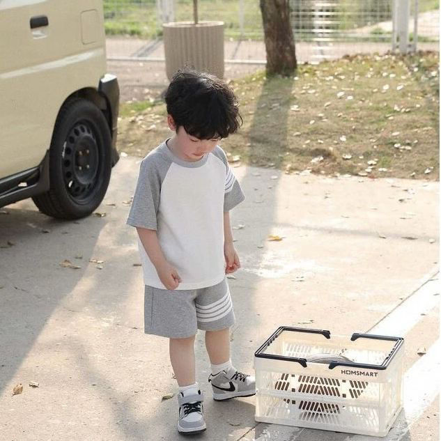 Cotton boys and girls sports and leisure suit summer new short-sleeved T-shirt children's baby vest shorts two-piece set