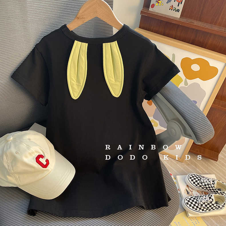 女童連衣裙韓國童裝2023夏季新款中小童個性小兔子耳朵休閒T恤裙