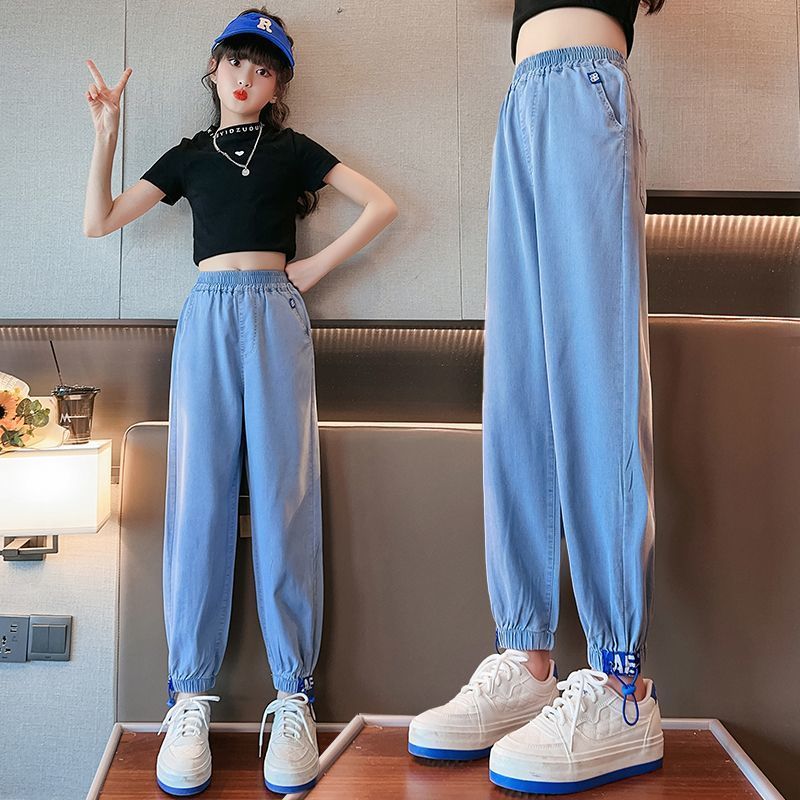 女童天絲防蚊褲薄款2023兒童夏裝時髦洋氣牛仔褲中大童夏季褲子潮