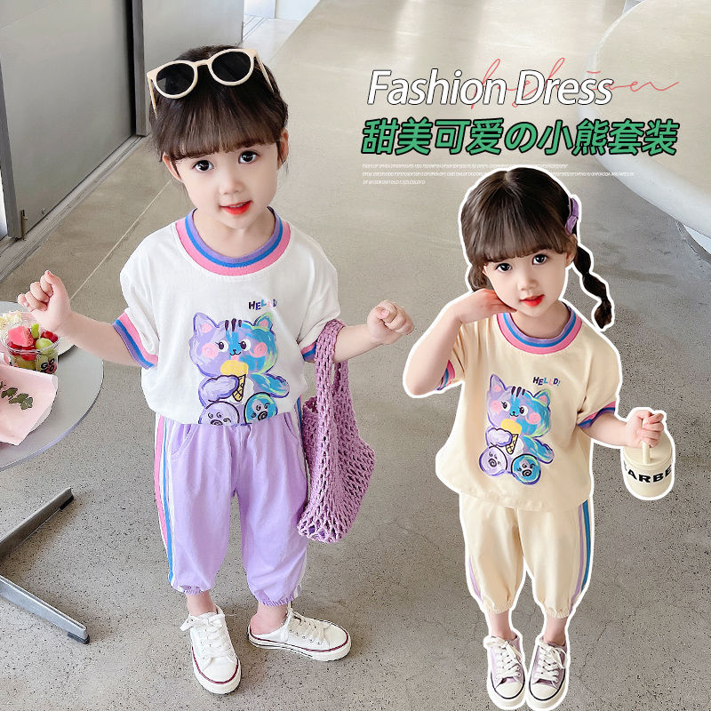 Girls' summer suits, children's summer foreign style bombing street children's clothing, small and medium-sized children's casual leggings, fashionable sports