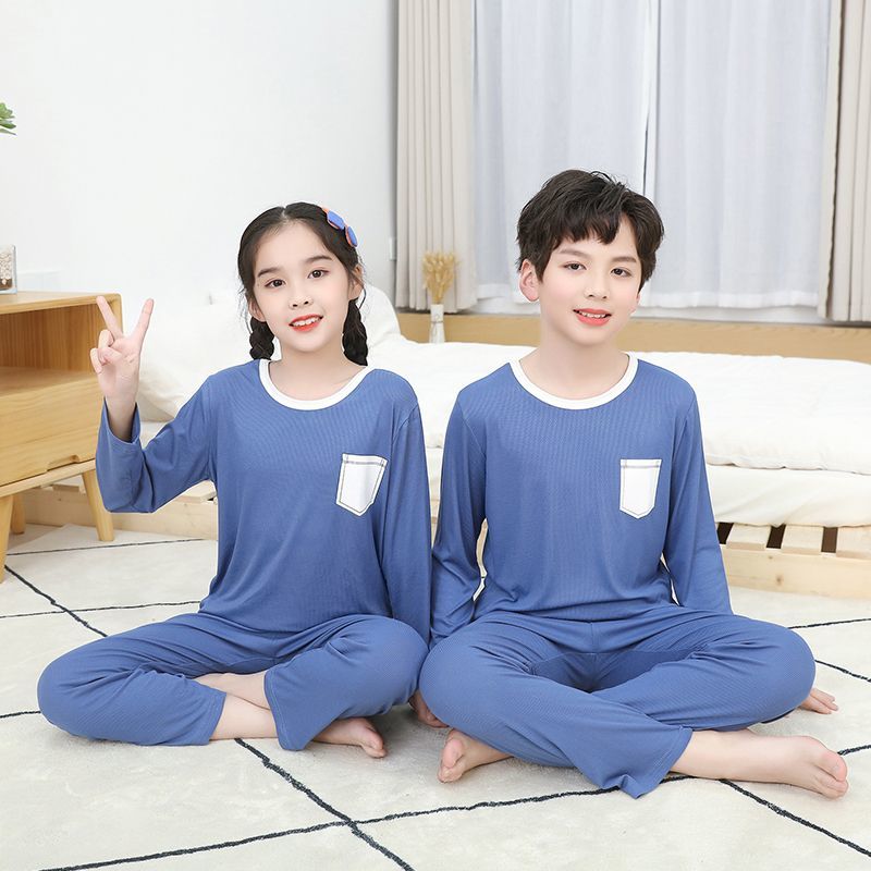 春夏季薄款兒童莫代爾睡衣長袖長褲男童女童家居服小孩空調服