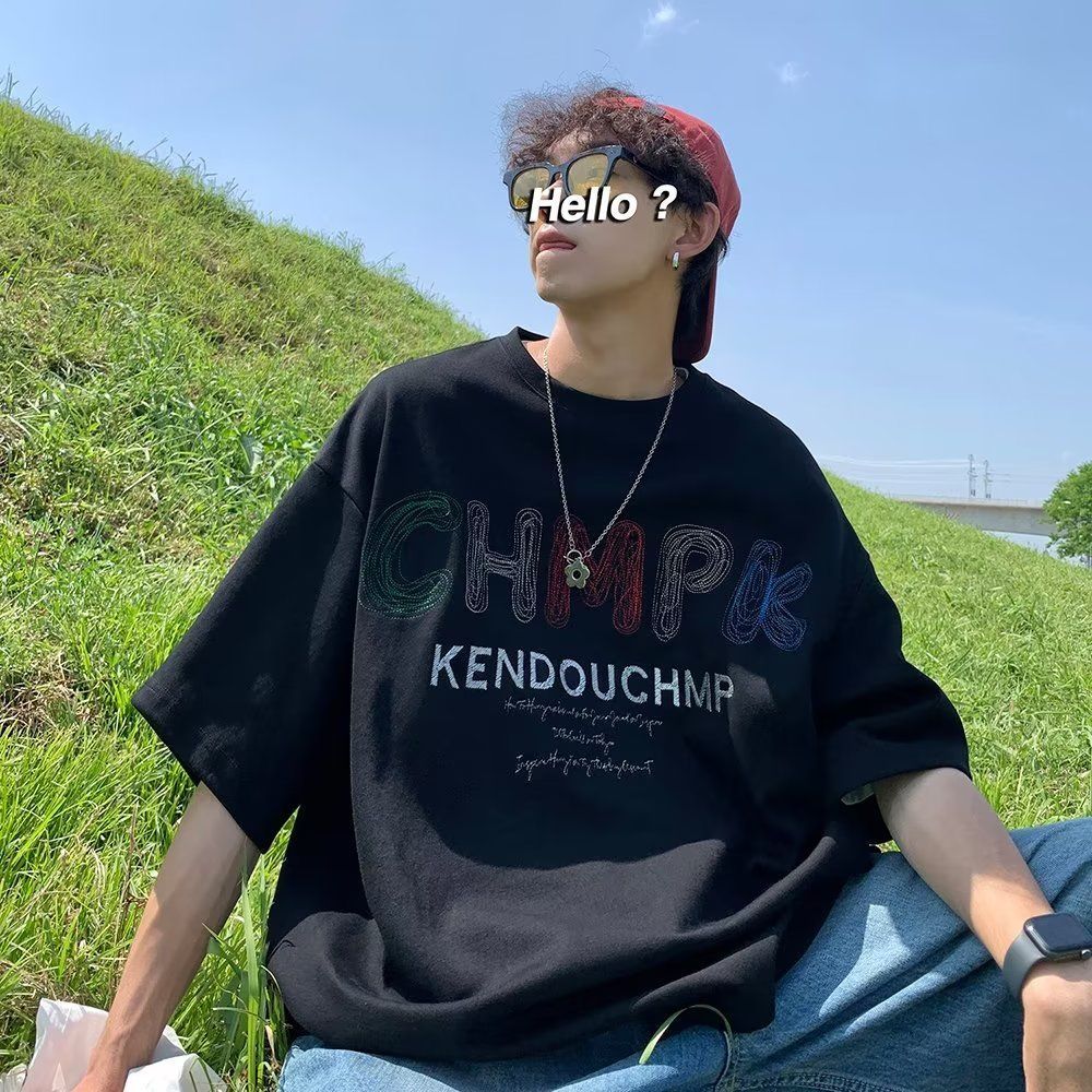 100%純棉短袖t恤男新款美式復古字母塗鴉簡約時尚百搭半袖體恤