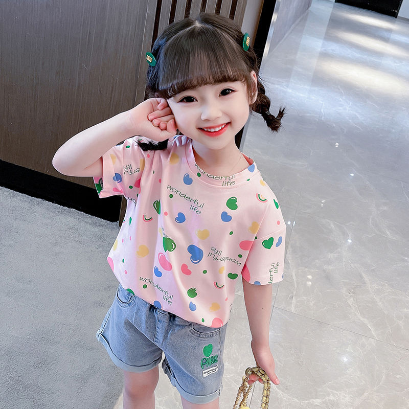 女童短袖t恤夏季純棉2023新款洋氣上衣兒童裝衣服寶寶打底衫夏裝T