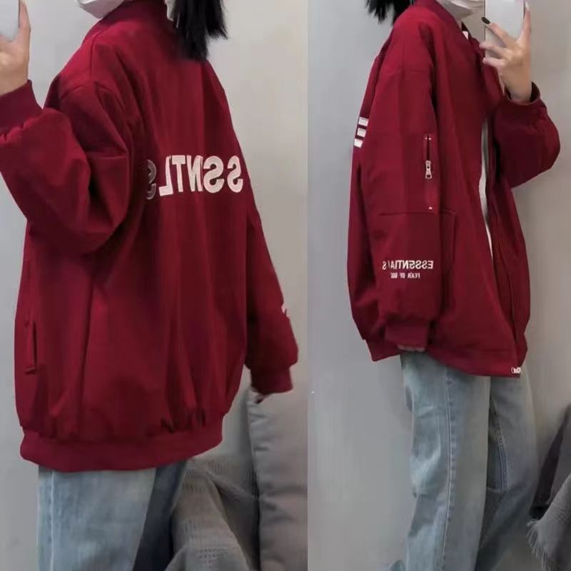 Thin flight suit jacket for women 2023 spring new student loose retro American couple baseball uniform trend