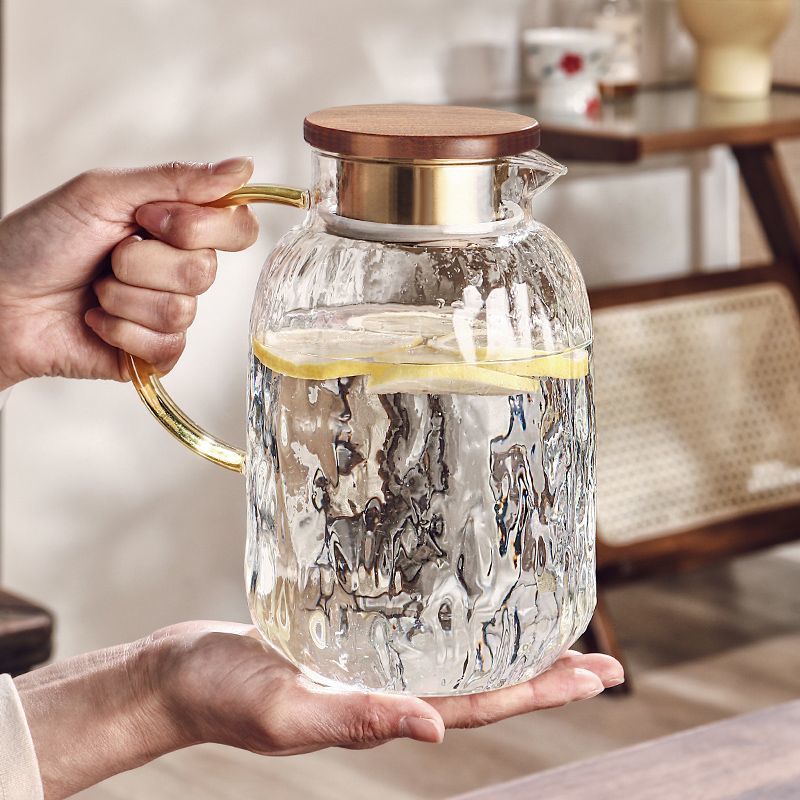树纹冷水壶玻璃耐高温家用防爆大容量果茶壶凉水壶凉杯套装扎壶