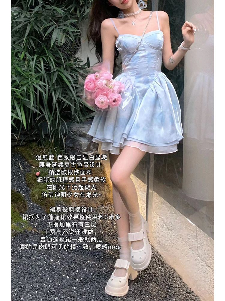 吊带裙女夏芭比姨鱼骨绝美生日度假裙抹胸裙公主蓬蓬裙连衣裙