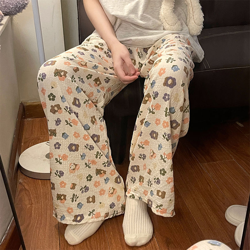 Baby cotton summer pajama pants short section net red ins wind loose thin section home pants cute walking pants anti-mosquito pants