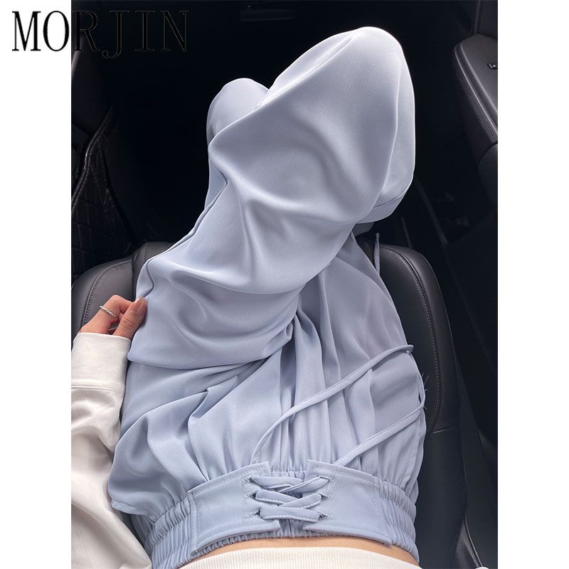 MORJIN design sense drawstring high waist casual wide-leg pants women's summer thin section Korean version loose straight tube mopping pants tide