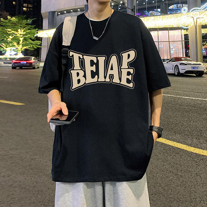 100%純棉港風復古短袖T恤男ins潮牌夏季2023新款男裝寬鬆體恤男士