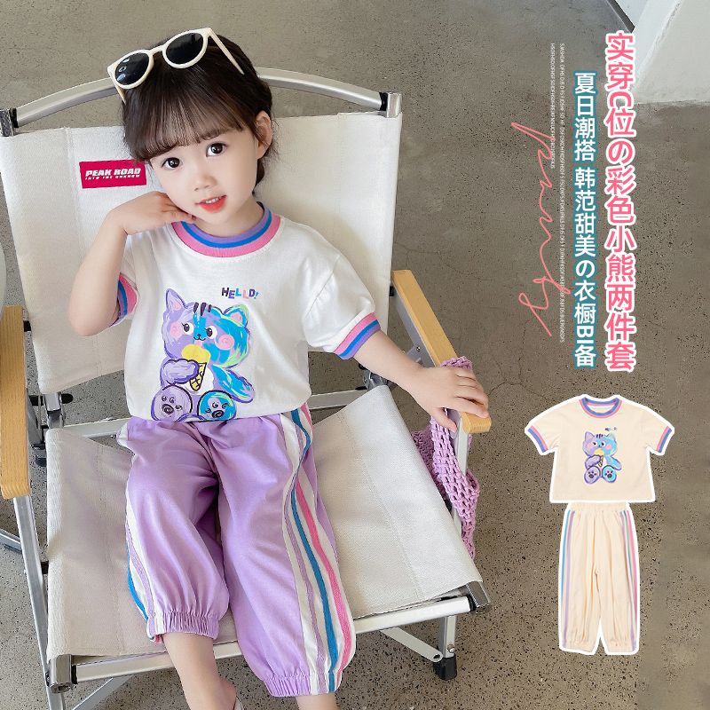 Girls' summer suits, children's summer foreign style bombing street children's clothing, small and medium-sized children's casual leggings, fashionable sports