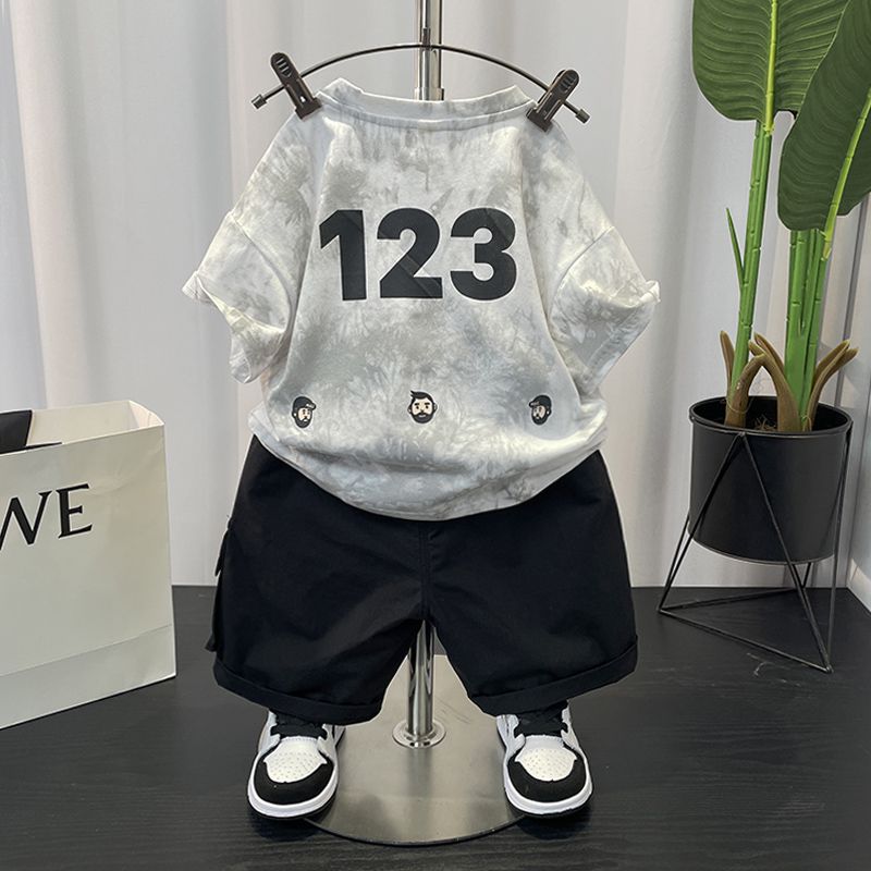 男童夏装套装2023新款儿童韩版个性男孩夏季薄款衣服宝宝短袖两件