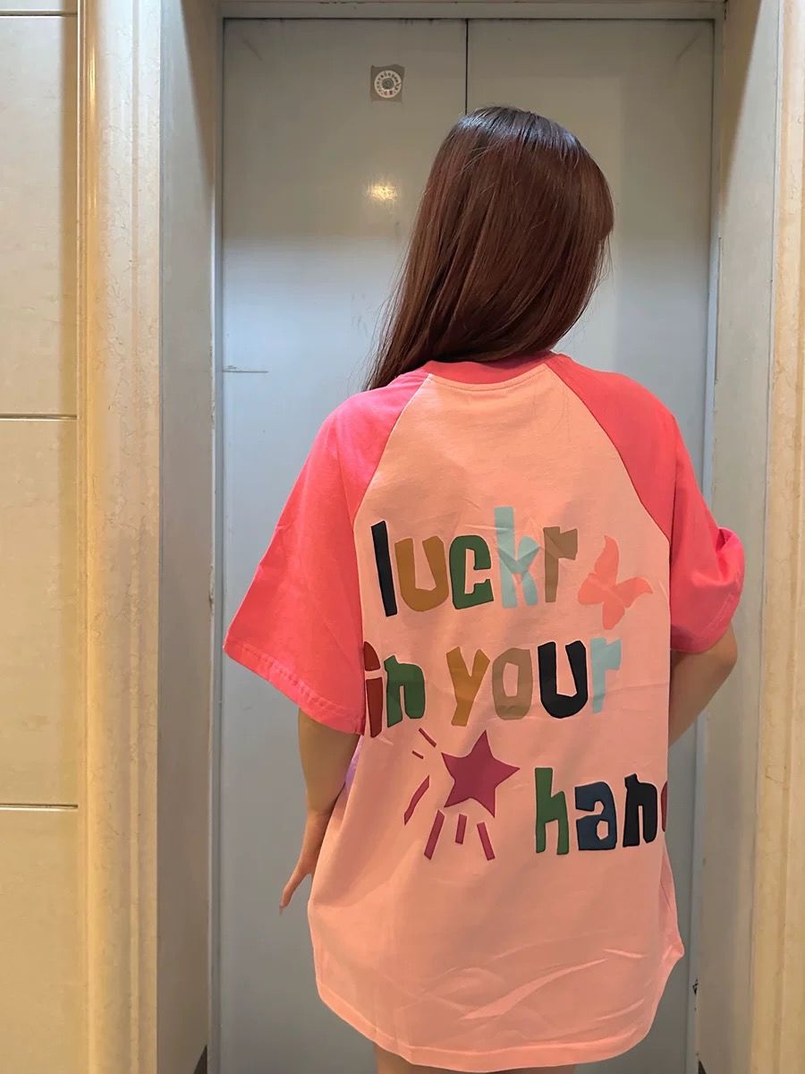 Hope for the sunset heavy double yarn fabric cotton color letter printing T-shirt casual simple round neck raglan short sleeves