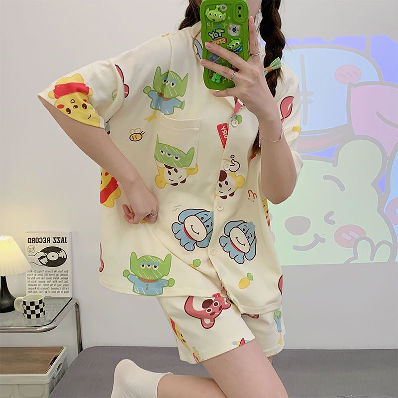 Ins style new pajamas women's summer short-sleeved net red hot style high-end cartoon cute home clothes two-piece summer suit