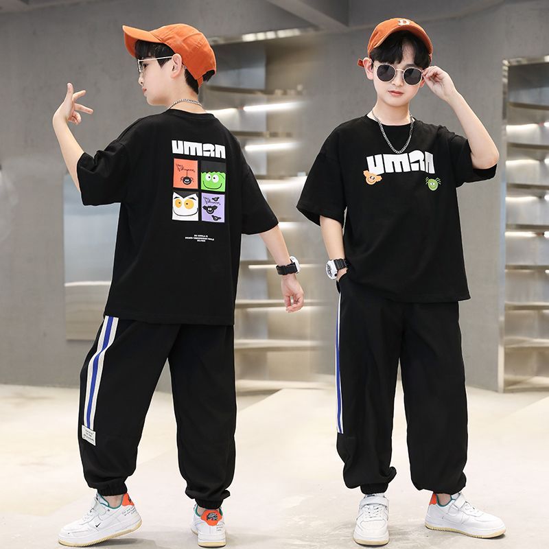 男童夏裝短袖套裝2023新款酷帥炸街男孩大童夏季薄款防蚊褲兩件套