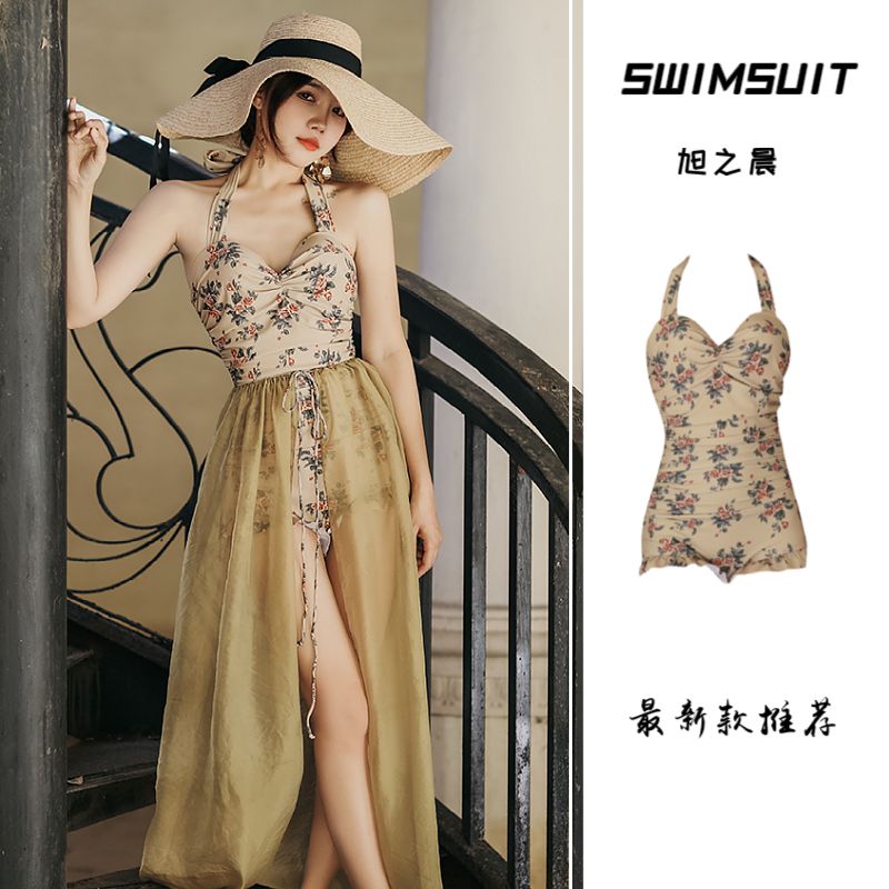 2023 new popular style belly-covering slimming retro-style sexy and fashionable skirt gauze one-piece swimsuit for women in hot springs