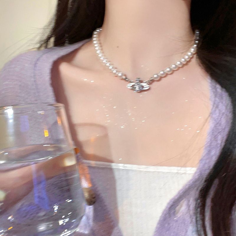 西太后土星珍珠項鍊輕奢小眾鎖骨鏈女夏高級感氣質choker頸鏈配飾