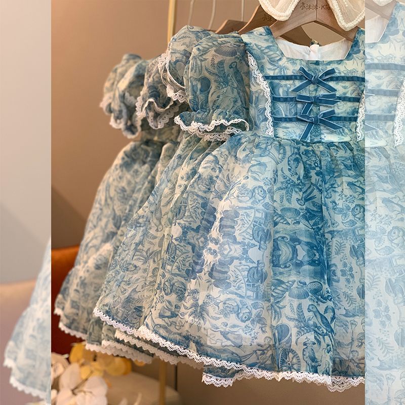 Little Mumu Lolita girl princess dress children's dress baby girl floral dress light luxury high-end children's clothing
