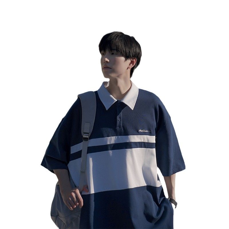 2023 summer new American trendy brand short-sleeved Polo shirt men's Japanese Hong Kong style retro loose casual half-sleeved t-shirt