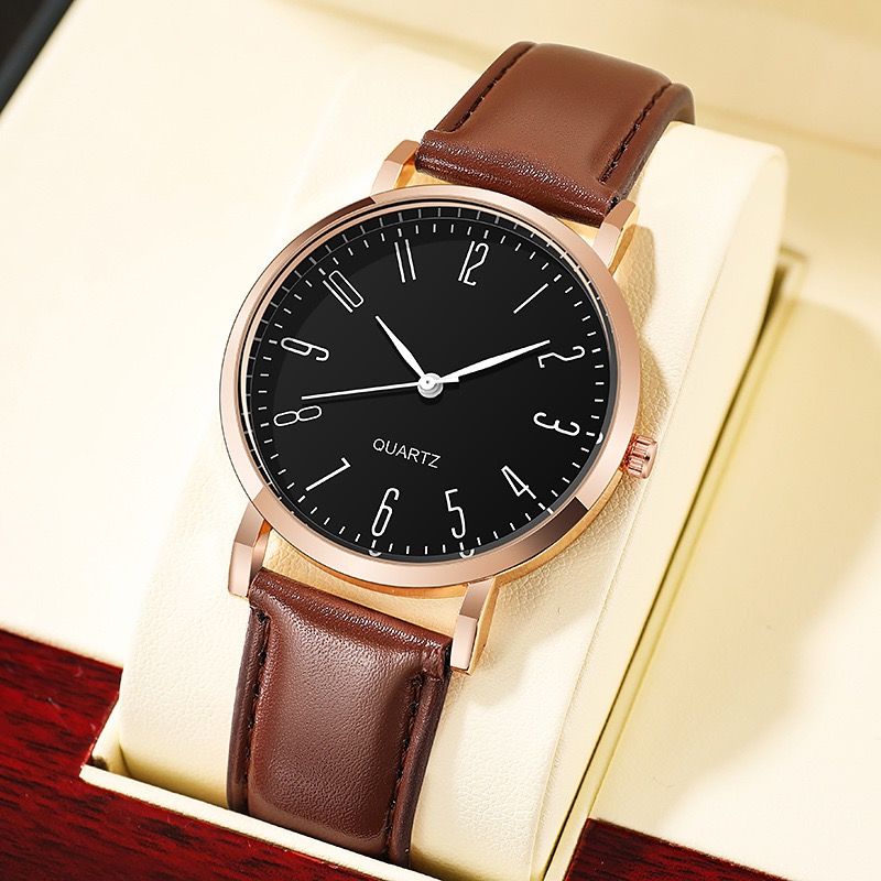 Ultra-thin Round Digital Watch For Men And Women Leather Strap_voghion.com