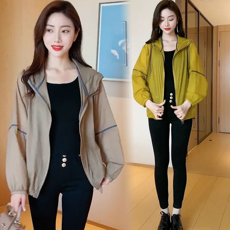 Blue Sea Yinuo Hooded Loose Thin Sunscreen Coat Women's 2023 Summer New Thin All-match Sunscreen Tops Trendy