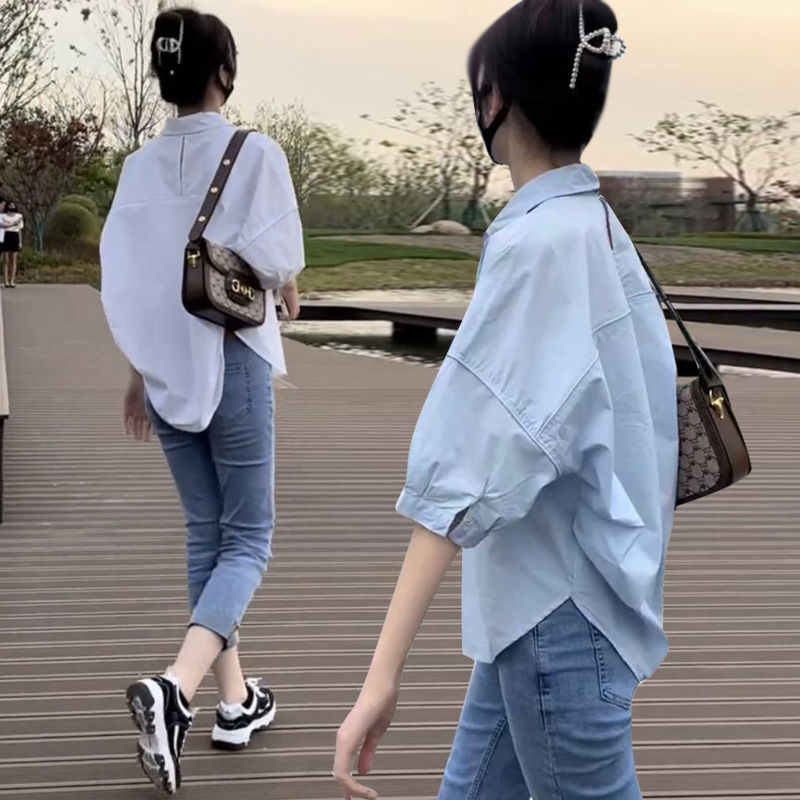 白色短袖襯衫女夏襯衣小個子法式上衣設計感小眾別致漂亮小衫2023