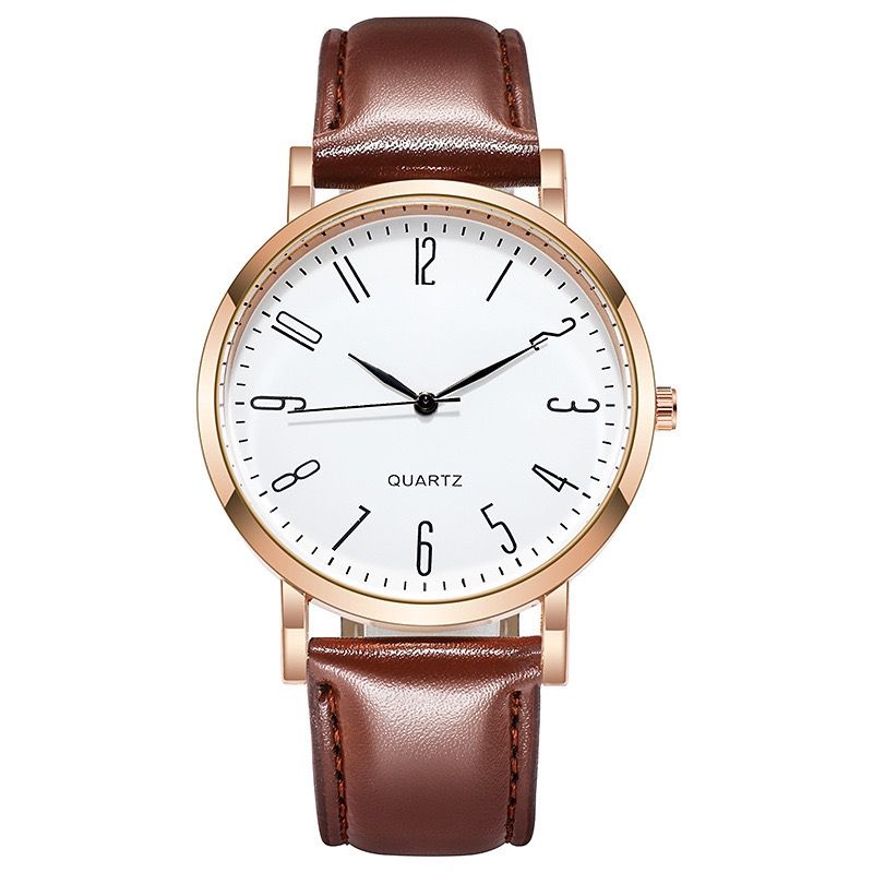Ultra-thin Round Digital Watch For Men And Women Leather Strap_voghion.com
