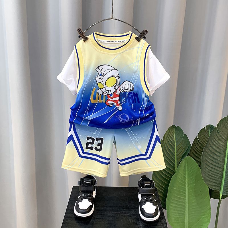 童裝男童奧特曼衣服2-10歲酷帥男孩夏裝短袖套裝夏季運動籃球服潮