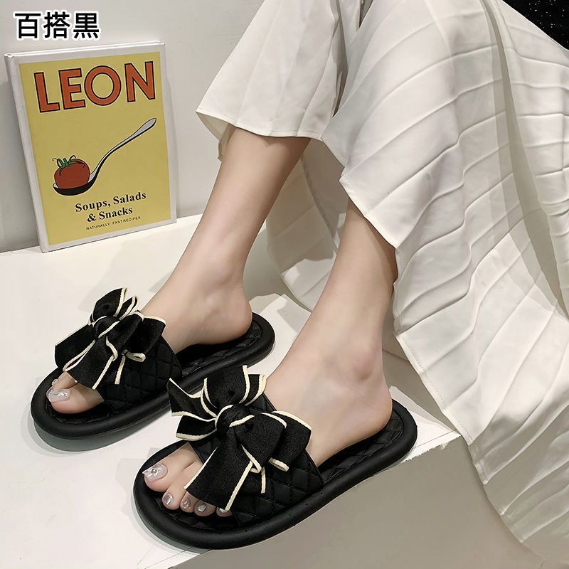 森女爆款慵懶風拖鞋女外穿蝴蝶結夏涼時尚ins厚底懶人外出一字拖
