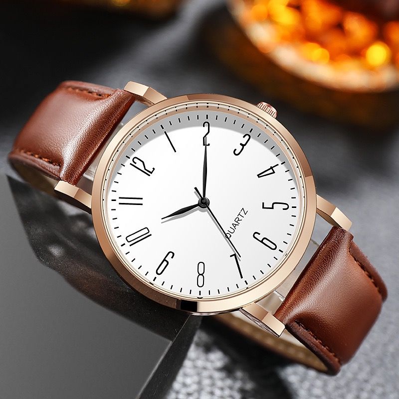 2023 New Niche Korean Version, Ultra-thin Fashionable Student Watch, Men's Round Simple Digital Leather Strap Watch_voghion.com