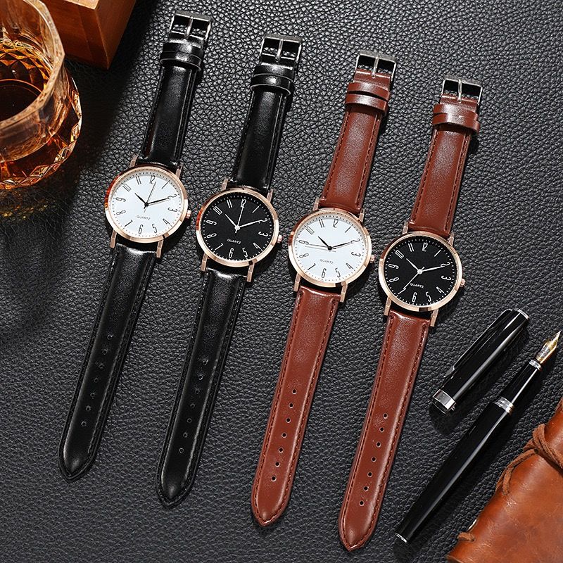 Ultra-thin Round Digital Watch For Men And Women Leather Strap_voghion.com
