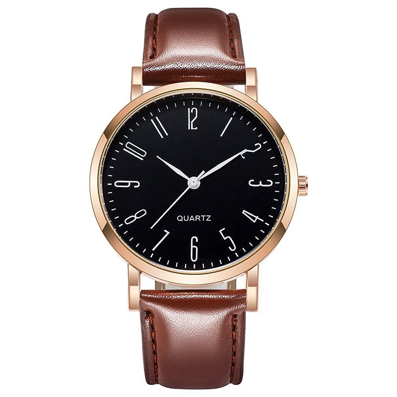 Ultra-thin Round Digital Watch For Men And Women Leather Strap_voghion.com