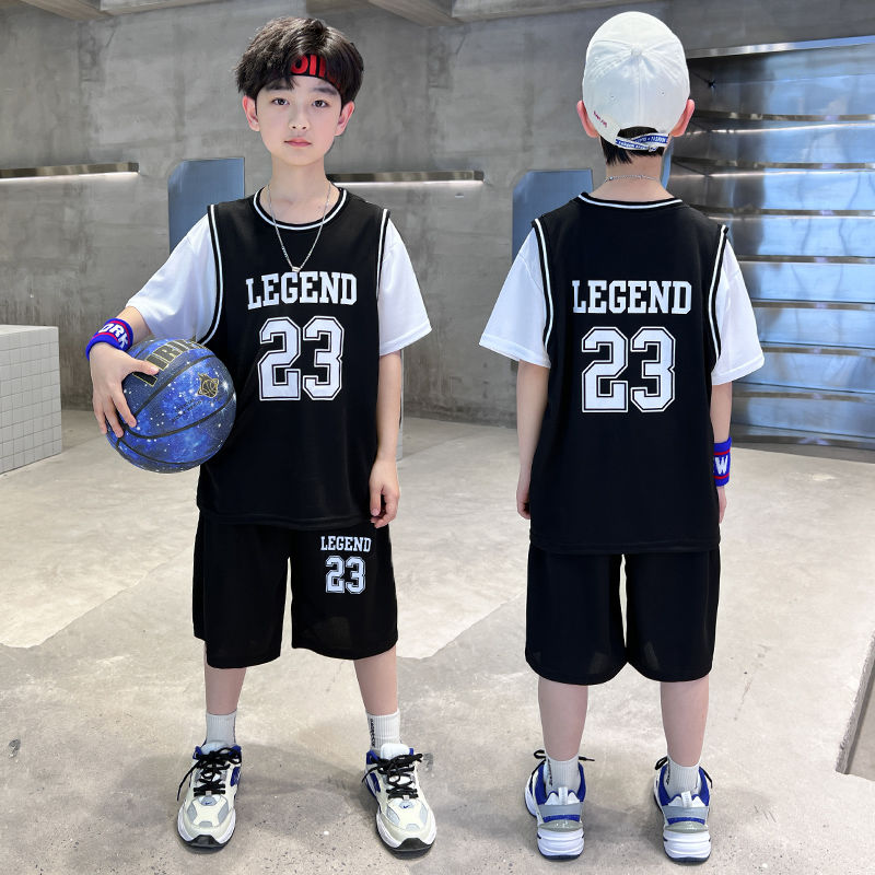 男童夏裝套裝2023新款兒童24號背心籃球服運動套裝短袖短褲兩件套