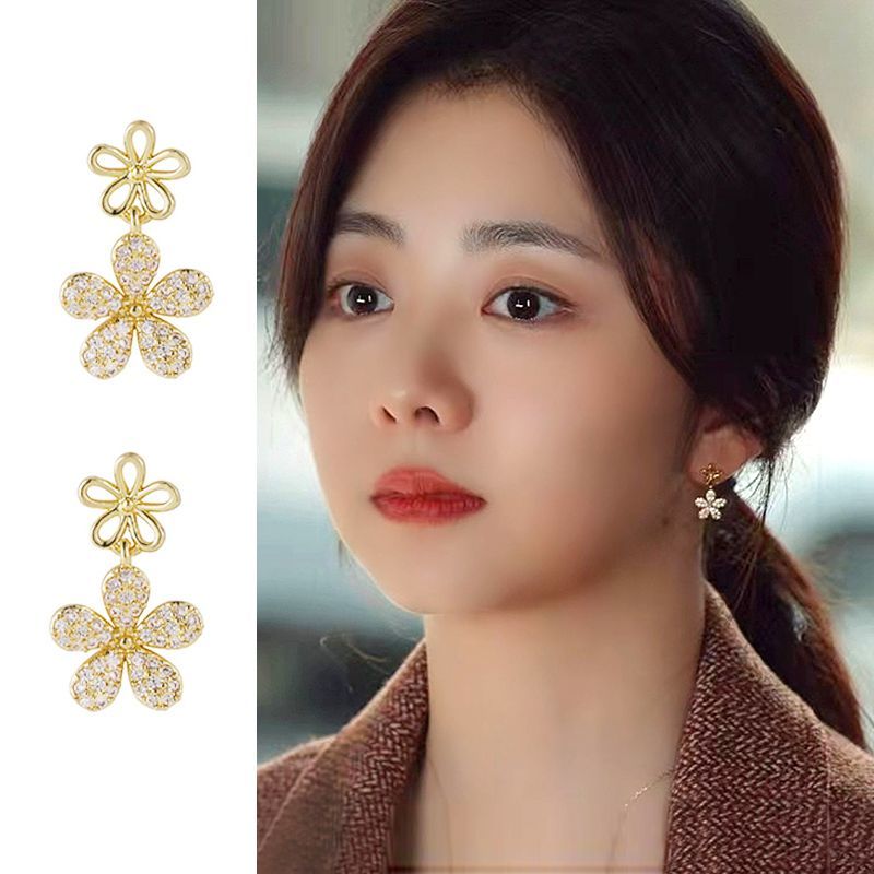 明星同款ins風耳環小眾設計感高級純銀飾花朵耳釘女2023新款洋氣