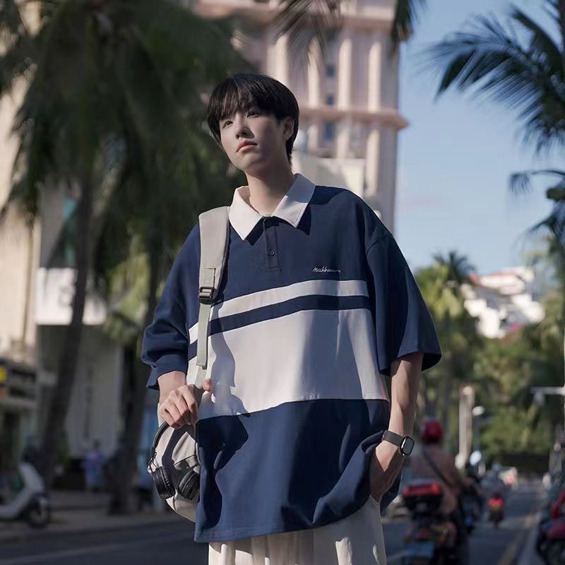2023 summer new American trendy brand short-sleeved Polo shirt men's Japanese Hong Kong style retro loose casual half-sleeved t-shirt