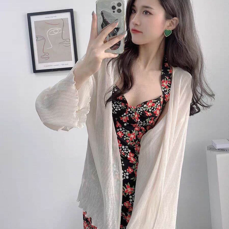 超仙雪紡冰絲防曬衣女2023夏季長袖設計感寬鬆開衫外套披肩防曬衫