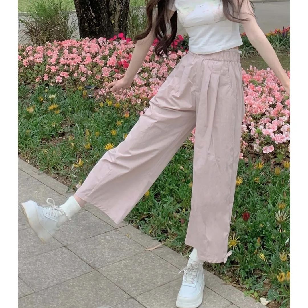 Japanese soft girl straight casual pants women's spring new loose and versatile cute niche nine-point pants..