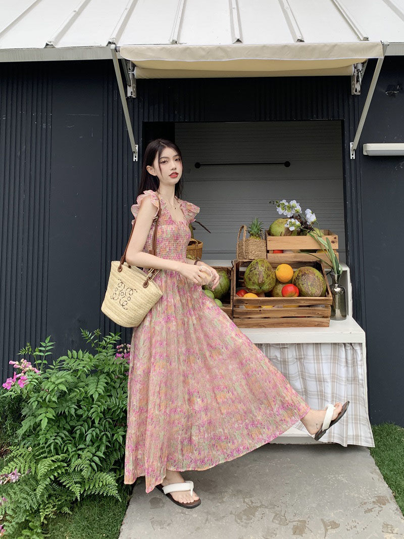 Feifei Sleeve Floral Dress Design Sense Summer New Fairy Skirt Western Style Chic Slim Slim Long Dress Trendy