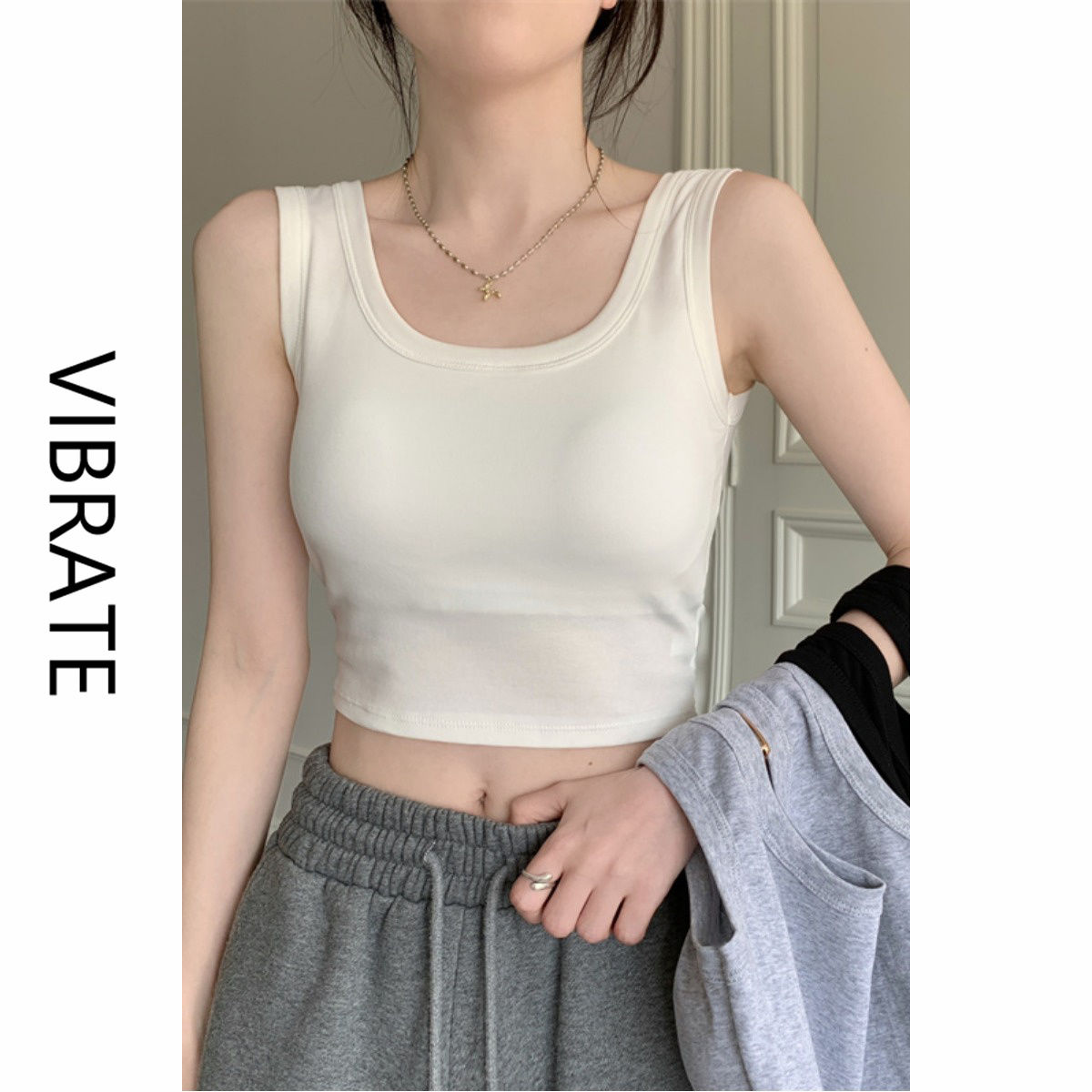 VIBRATE背心女夏季內搭打底美背帶胸墊辣妹穿搭外穿無袖短款上衣