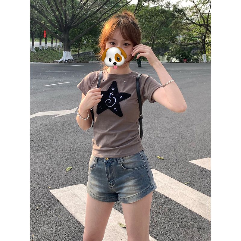 復古高街牛仔短褲女2023新款夏季大碼胖mm高腰顯瘦做舊A字熱褲潮