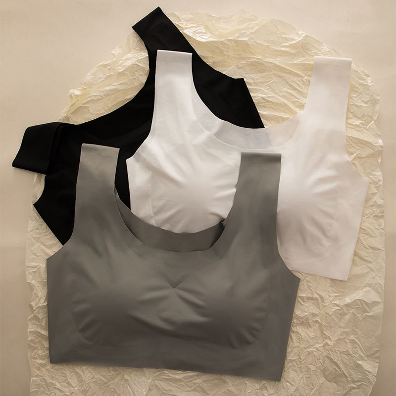 No trace ice silk underwear girls Korean version sports no rims bra gather students showing chest small vest tube top summer thin