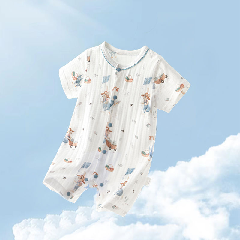 贝肽斯儿童连体衣男女宝宝睡衣夏季薄款幼儿纯棉哈衣短袖爬服可爱