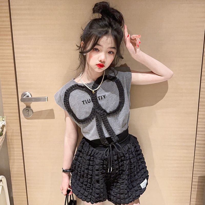 女童夏裝套裝2023新款中大兒童短袖洋氣休閒網紅時尚短褲衣服潮款