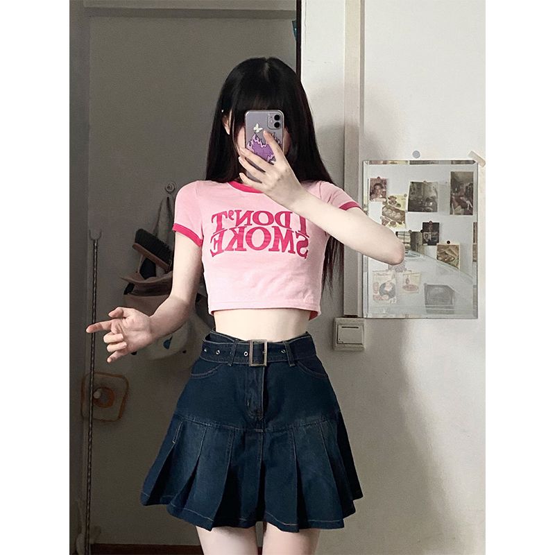 美式辣妹牛仔魚尾半身裙女大碼胖mm小眾高腰顯瘦百褶a字短裙子夏